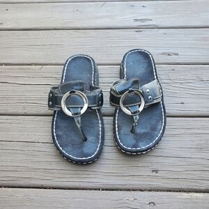 Vintage 90s y2k Bratz Black Faux Vegan Leather Chunky Platform Jammers Sandals 7